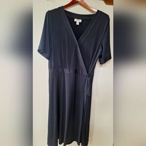 Talbots Petite Womens Black Short Sleeve Wrap Dress Knee-length Size 16